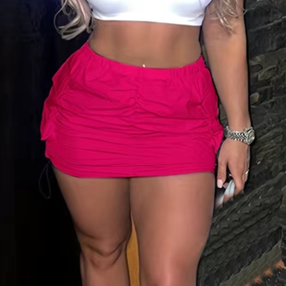 Hot Pink Pleated Cargo Mini Skirt with Drawstring - Picture 3 of 3